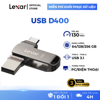 USB 3.1 32GB/ 64GB/ 128GB/ 256GB Lexar Dual Drive D400 Type-C/ Type-A, tốc độ 130Mb/s, tương thích PC/ MAC/ Android