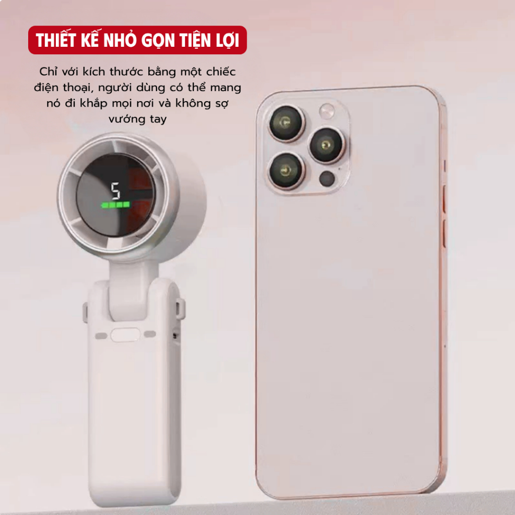 Quạt Cầm Tay Mini Cao Cấp 5 Tốc Độ, Pin 4000mAh, Gập Gọn 3in1, Gió Mạnh Làm Mát Nhanh  [Q3]