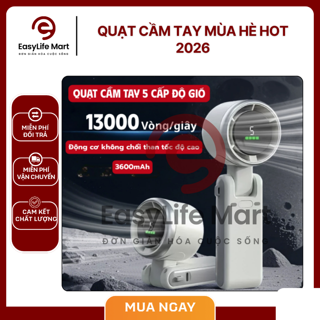 Quạt Cầm Tay Mini Cao Cấp 5 Tốc Độ, Pin 4000mAh, Gập Gọn 3in1, Gió Mạnh Làm Mát Nhanh  [Q3]