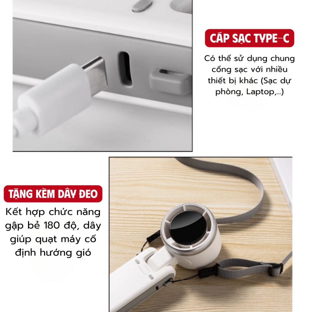 Quạt Cầm Tay Mini Cao Cấp 5 Tốc Độ, Pin 4000mAh, Gập Gọn 3in1, Gió Mạnh Làm Mát Nhanh  [Q3]