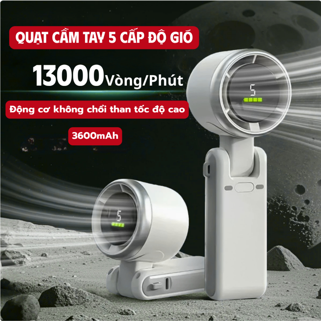 Quạt Cầm Tay Mini Cao Cấp 5 Tốc Độ, Pin 4000mAh, Gập Gọn 3in1, Gió Mạnh Làm Mát Nhanh  [Q3]
