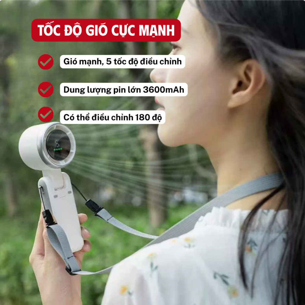 Quạt Cầm Tay Mini Cao Cấp 5 Tốc Độ, Pin 4000mAh, Gập Gọn 3in1, Gió Mạnh Làm Mát Nhanh  [Q3]