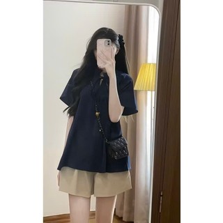 Áo sơ mi cổ trụ thắt nơ tay cánh dơi form rộng dành cho nữ mặc basic