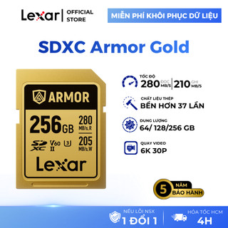 Thẻ nhớ Lexar ARMOR GOLD SDXC UHS-II thép không gỉ, chống nước, chống sốc, siêu bền