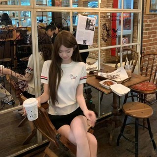 Áo thun babytee form ôm tay viền sọc thêu hình cún xinh xắn, dễ thương dành cho nữ