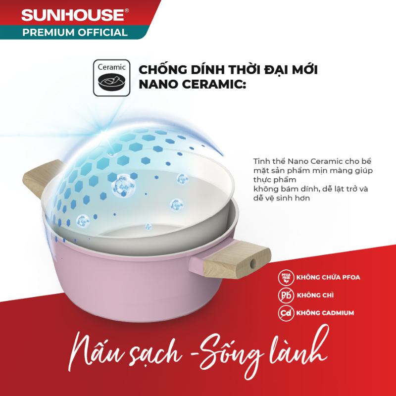 Nồi phủ sứ Nano đáy từ Sunhouse Healthy SHG7979MP24 - Chống dính Nano Ceramic