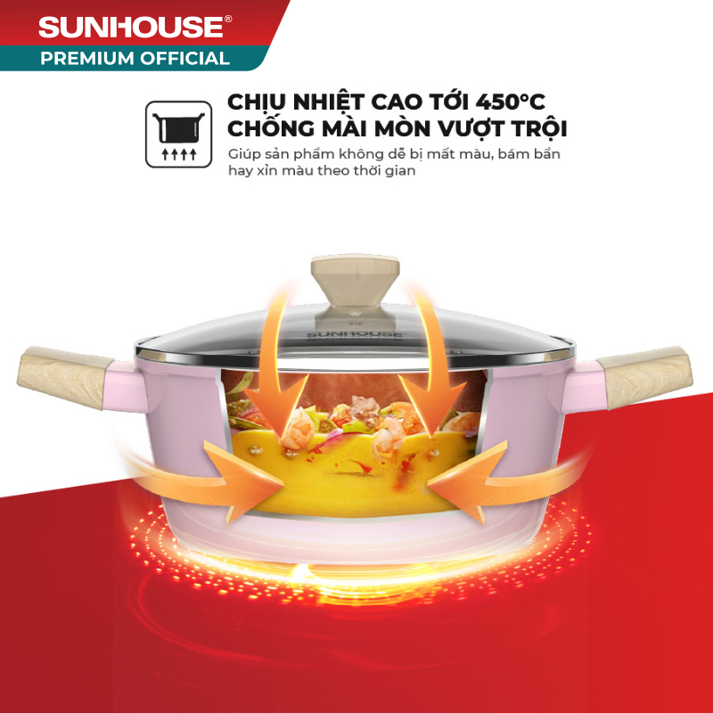 Nồi phủ sứ Nano đáy từ Sunhouse Healthy SHG7979MP24 - Chống dính Nano Ceramic