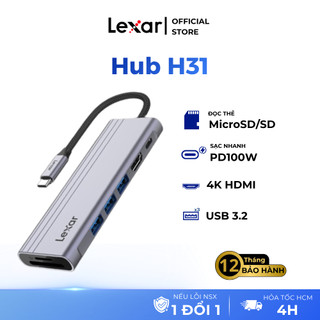 Bộ chia cổng USB 7 in 1 Lexar Hub H31, 3 cổng USB 3.2, 1 cổng HDMI 2.0, 1 cổng sạc nhanh 100W, khe thẻ nhớ Micro SD/ SD