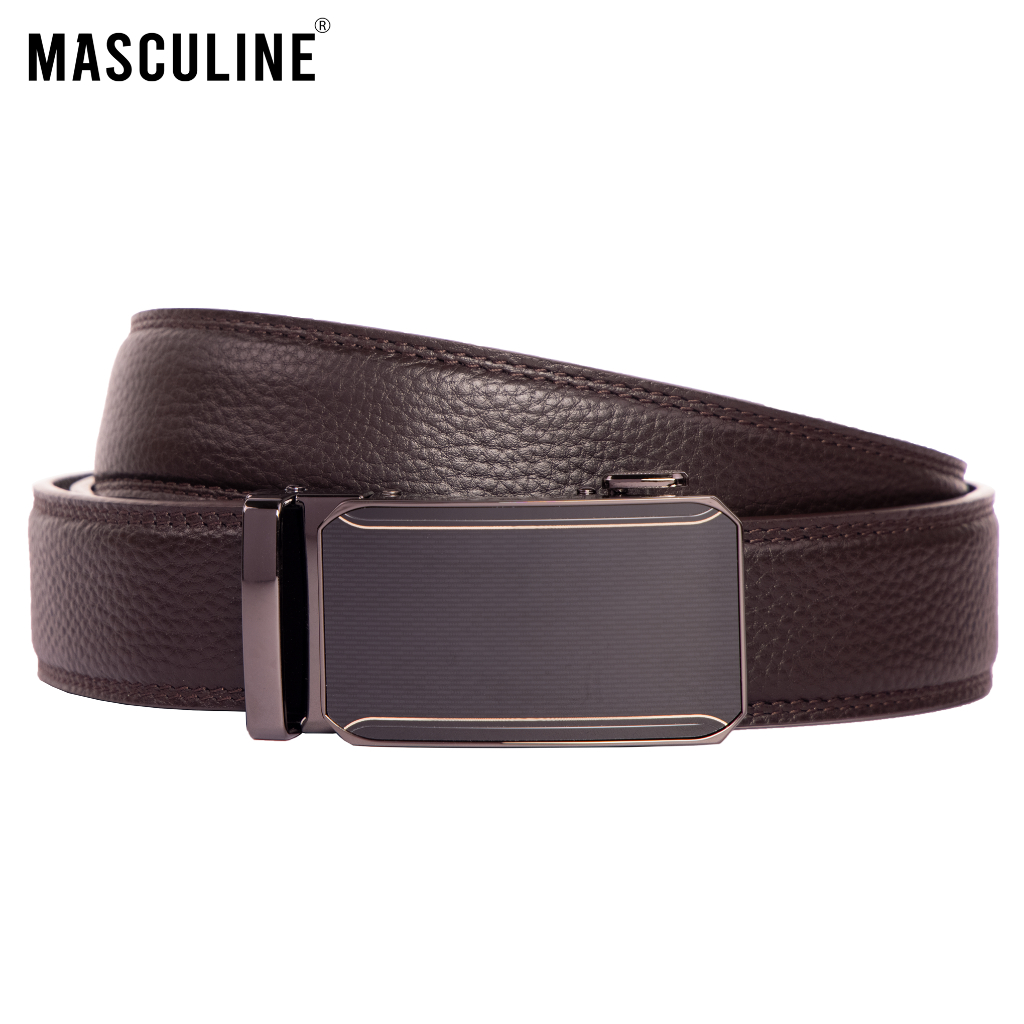 Thắt lưng nam MASCULINE DLN600 - Dây da bò vân hạt khóa lăn tự động bản 3.5cm có 4 mặt khóa lựa chọn