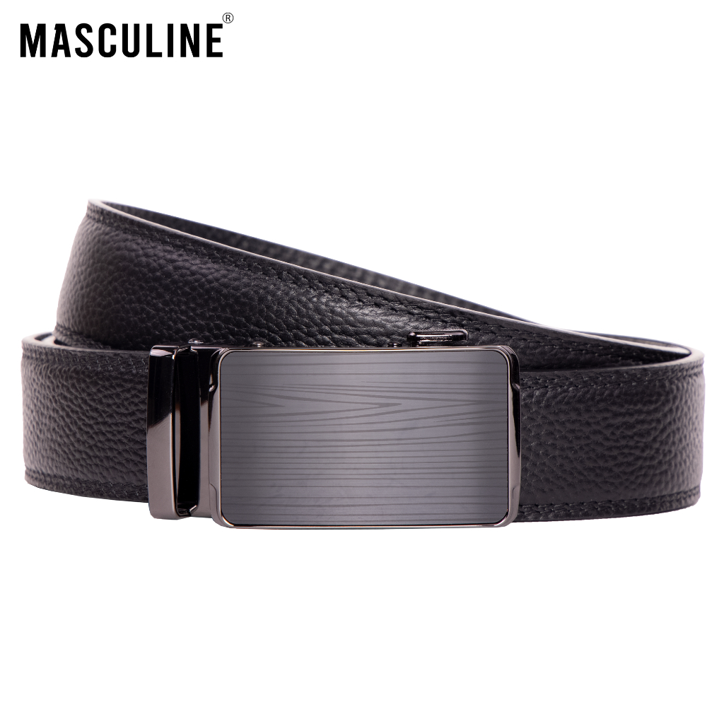 Thắt lưng nam MASCULINE DLN600 - Dây da bò vân hạt khóa lăn tự động bản 3.5cm có 4 mặt khóa lựa chọn