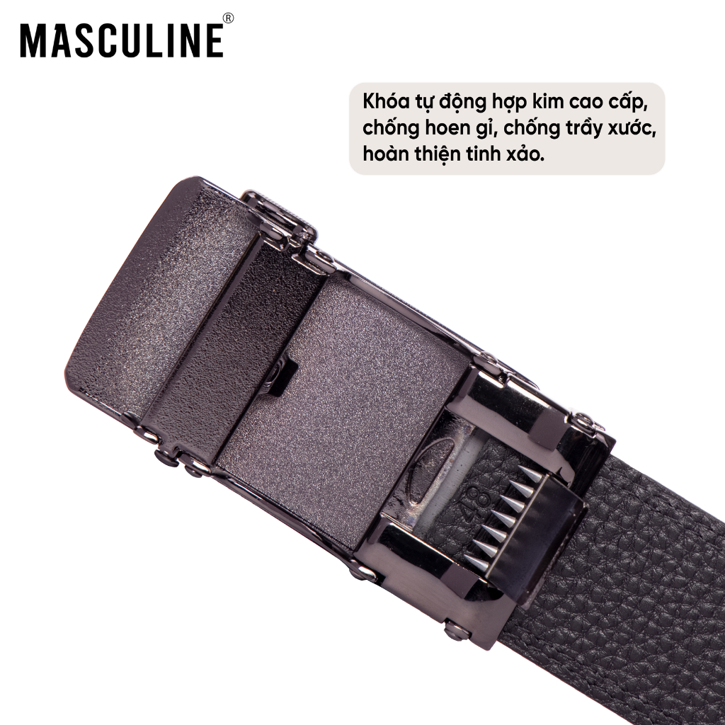 Thắt lưng nam MASCULINE DLN600 - Dây da bò vân hạt khóa lăn tự động bản 3.5cm có 4 mặt khóa lựa chọn