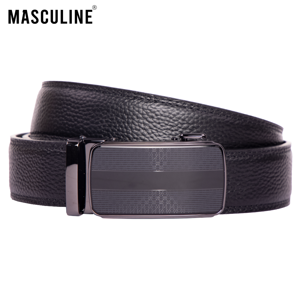 Thắt lưng nam MASCULINE DLN600 - Dây da bò vân hạt khóa lăn tự động bản 3.5cm có 4 mặt khóa lựa chọn