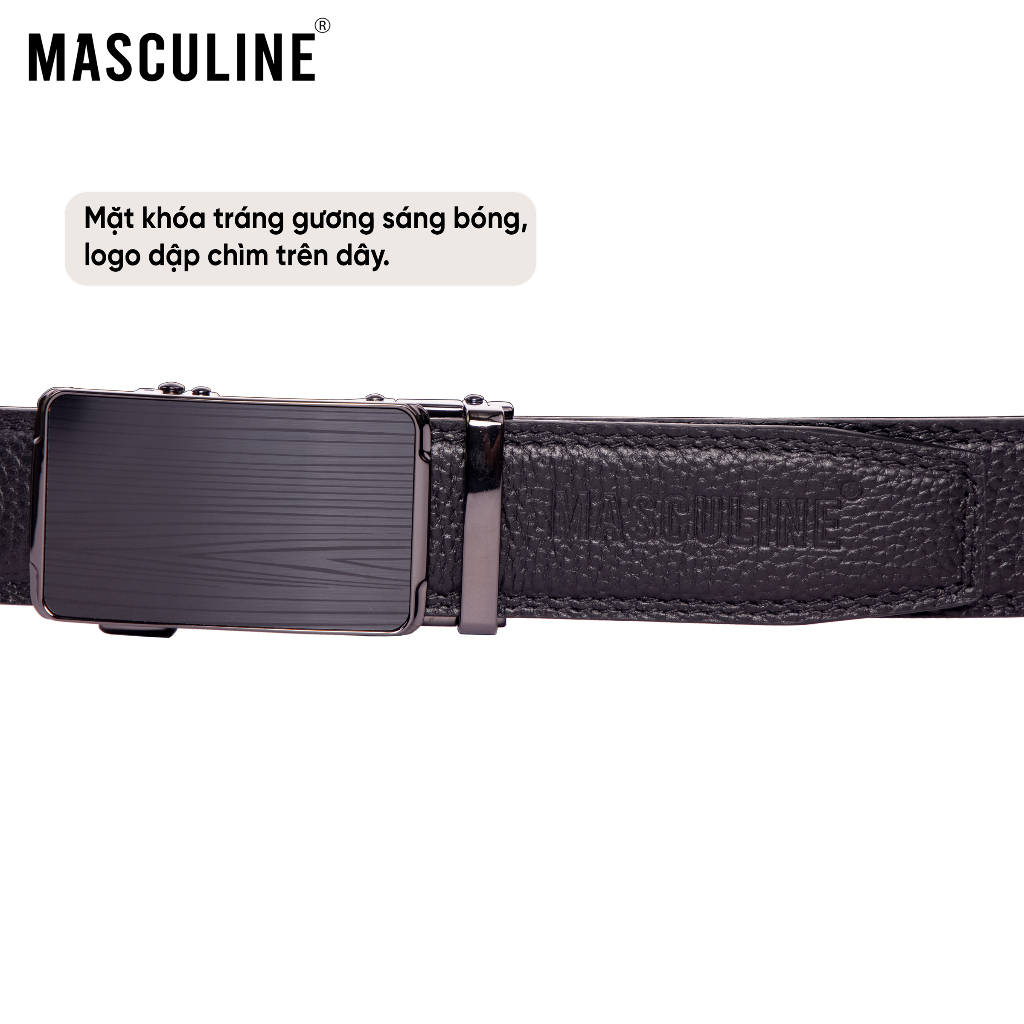 Thắt lưng nam MASCULINE DLN600 - Dây da bò vân hạt khóa lăn tự động bản 3.5cm có 4 mặt khóa lựa chọn