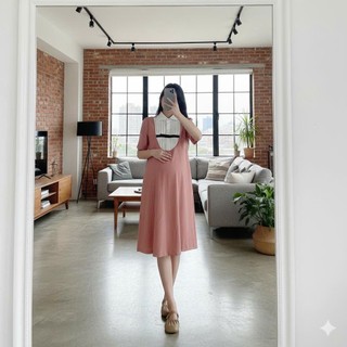 Váy bầu công sở ANAN thiết kế dáng xuông phối cổ và ngực trắng sang chảnh