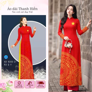 Áo dài lụa Hàn Vân họa tiết sao vàng trống đồng, áo dài đồng phục biểu diễn 30/4 - 1//5 - Áo dài Thanh Hiền