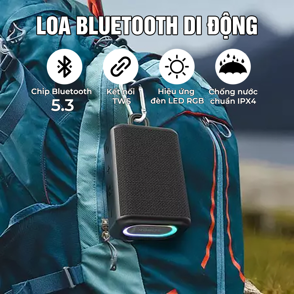 Loa mini ROBOT RB180 nhỏ gọn có đèn RGB, chống nước IPX4, pin trâu