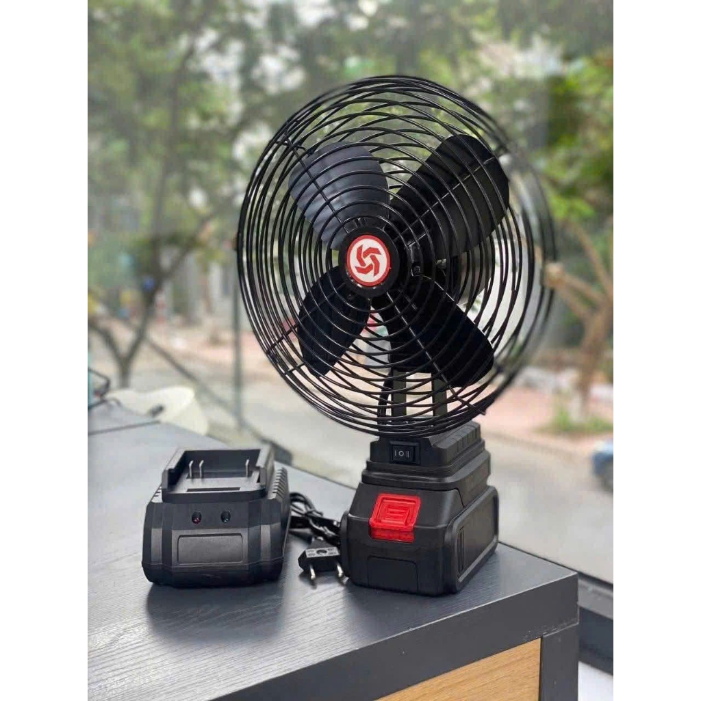 Quạt Tích Điện 8 Inch 10 Cell 48V – Quạt Để Bàn Mini 2 Tốc Độ, Gió Mạnh, Dùng Khi Mất Điện