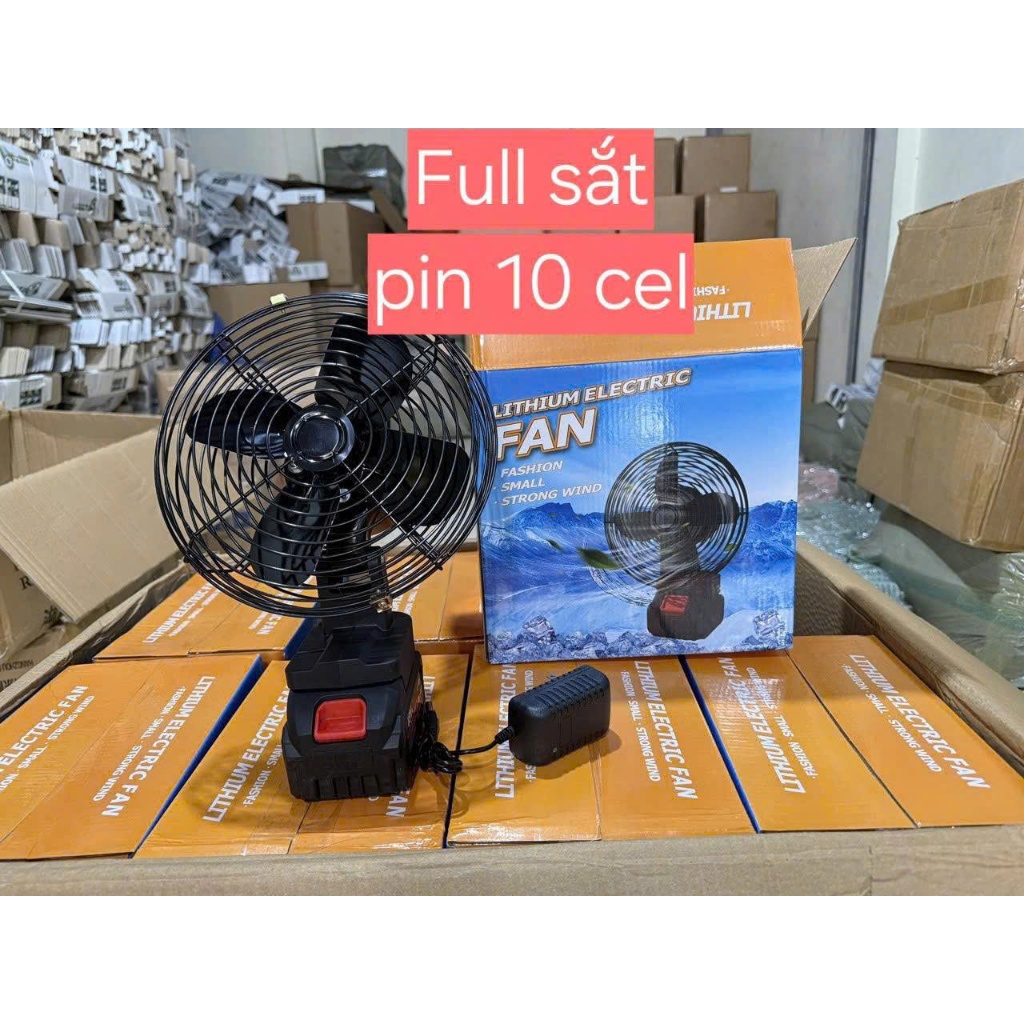 Quạt Tích Điện 8 Inch 10 Cell 48V – Quạt Để Bàn Mini 2 Tốc Độ, Gió Mạnh, Dùng Khi Mất Điện