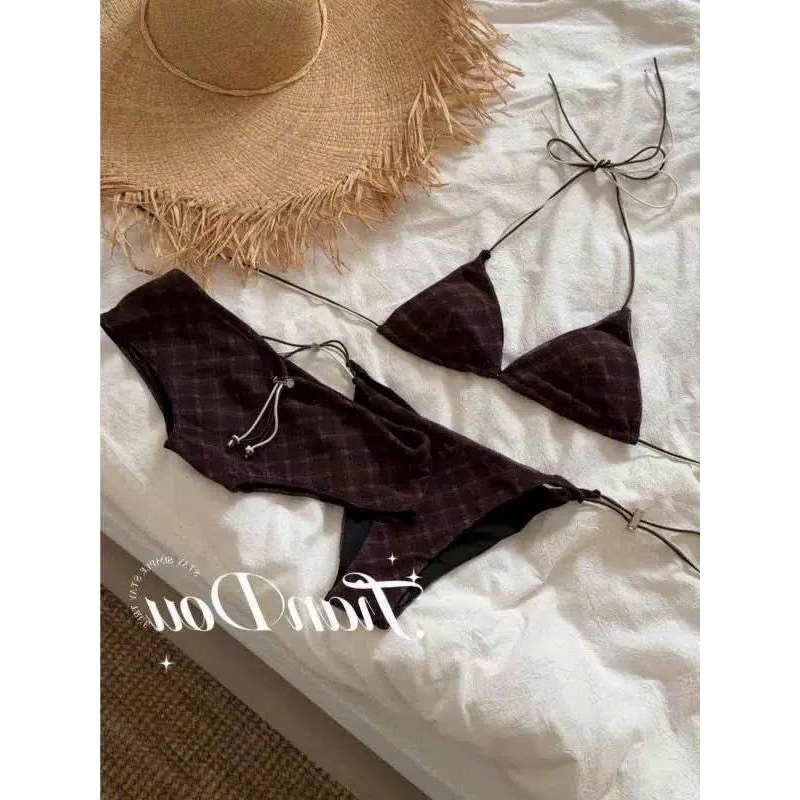 (SẴN)Set bộ bikini màu tím kẻ caro 3 món chun BKN007 - Tiktik
