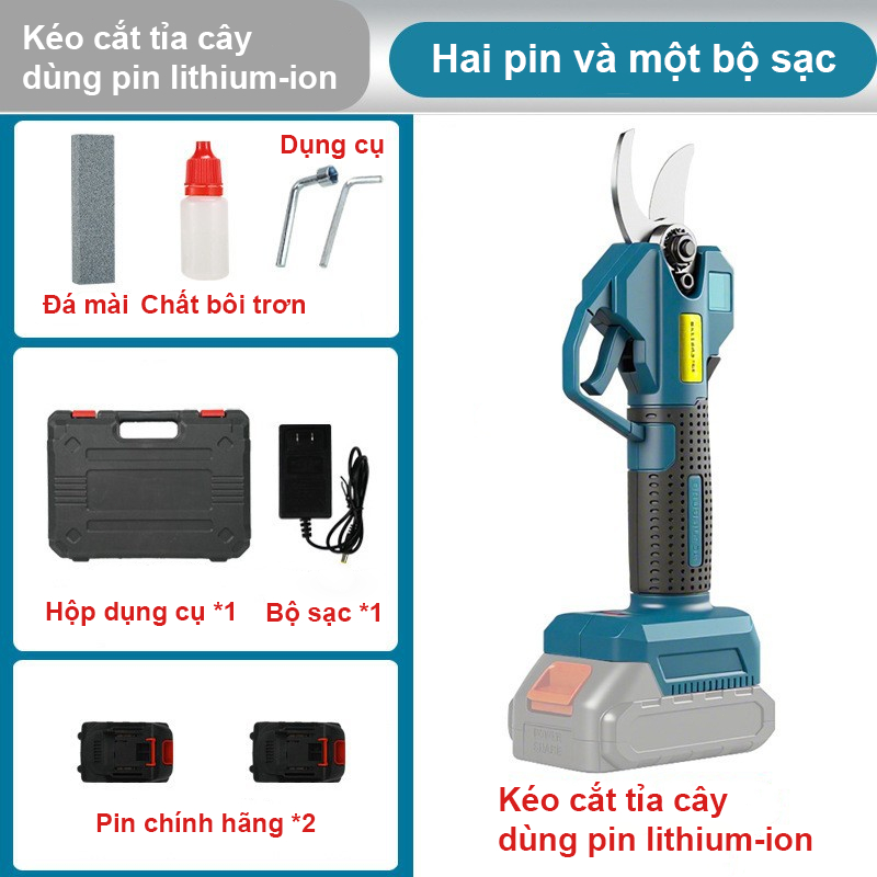 Cưa cành cây trên cao 3m dùng pin - Kéo cắt cành cây trên cao dài 3 mét