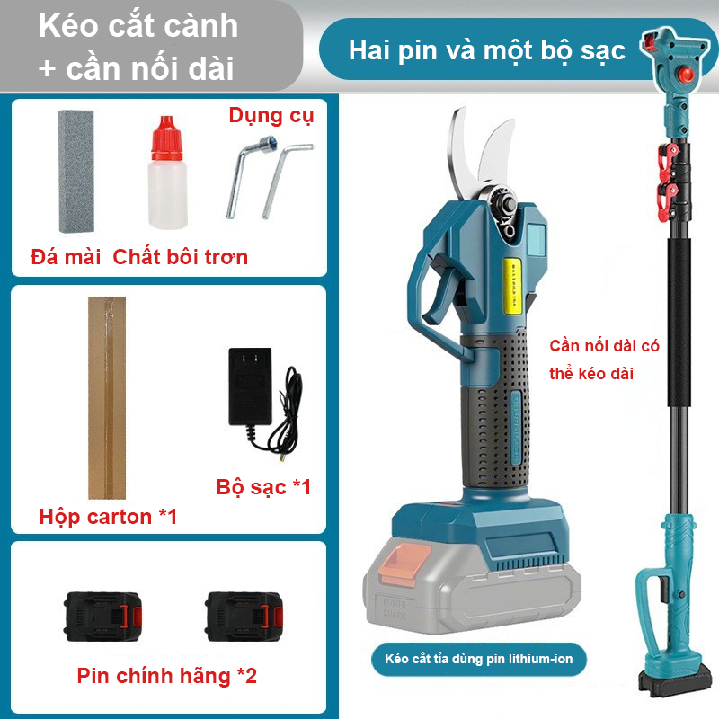 Cưa cành cây trên cao 3m dùng pin - Kéo cắt cành cây trên cao dài 3 mét