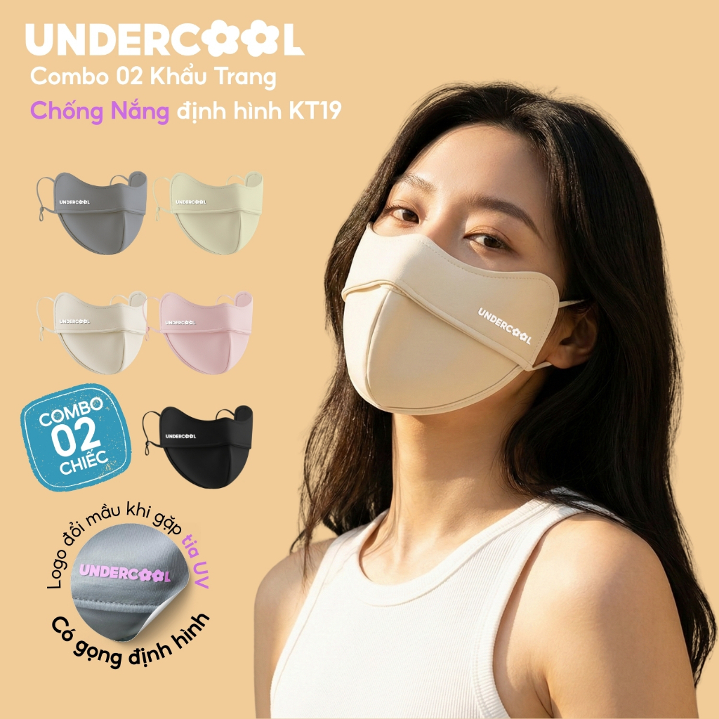 [VHL x UNDERCOOL]COMBO 2 Khẩu Trang Chống Nắng UNDERCOOL Có Gọng,Thun Lạnh 2 Lớp Chống Tia UV KT19