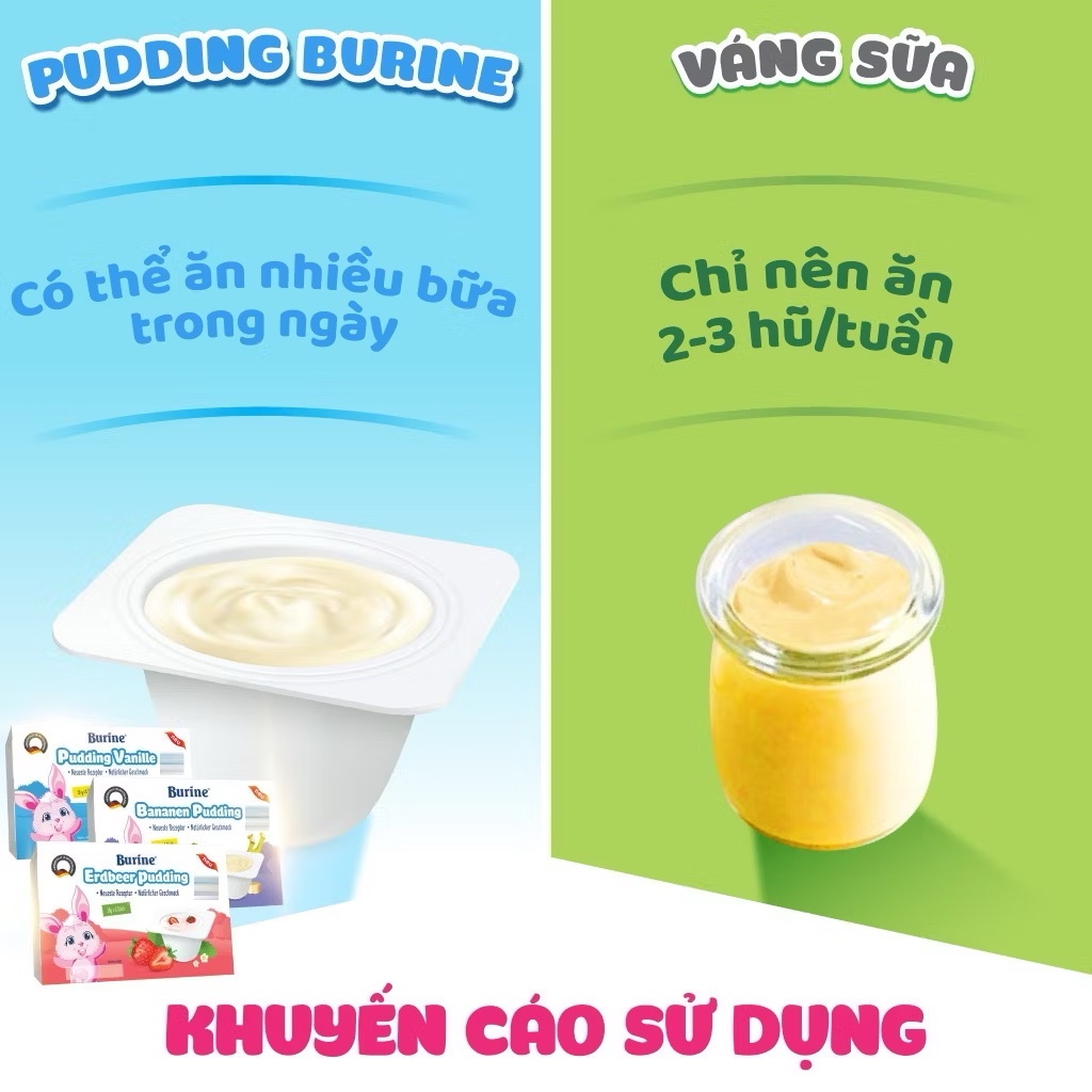 Váng sữa, cháo Pudding Burine Đức nguyên kem, mềm mịn cho bé 6 tháng ăn dặm - 3 vị vani, chuối, dâu