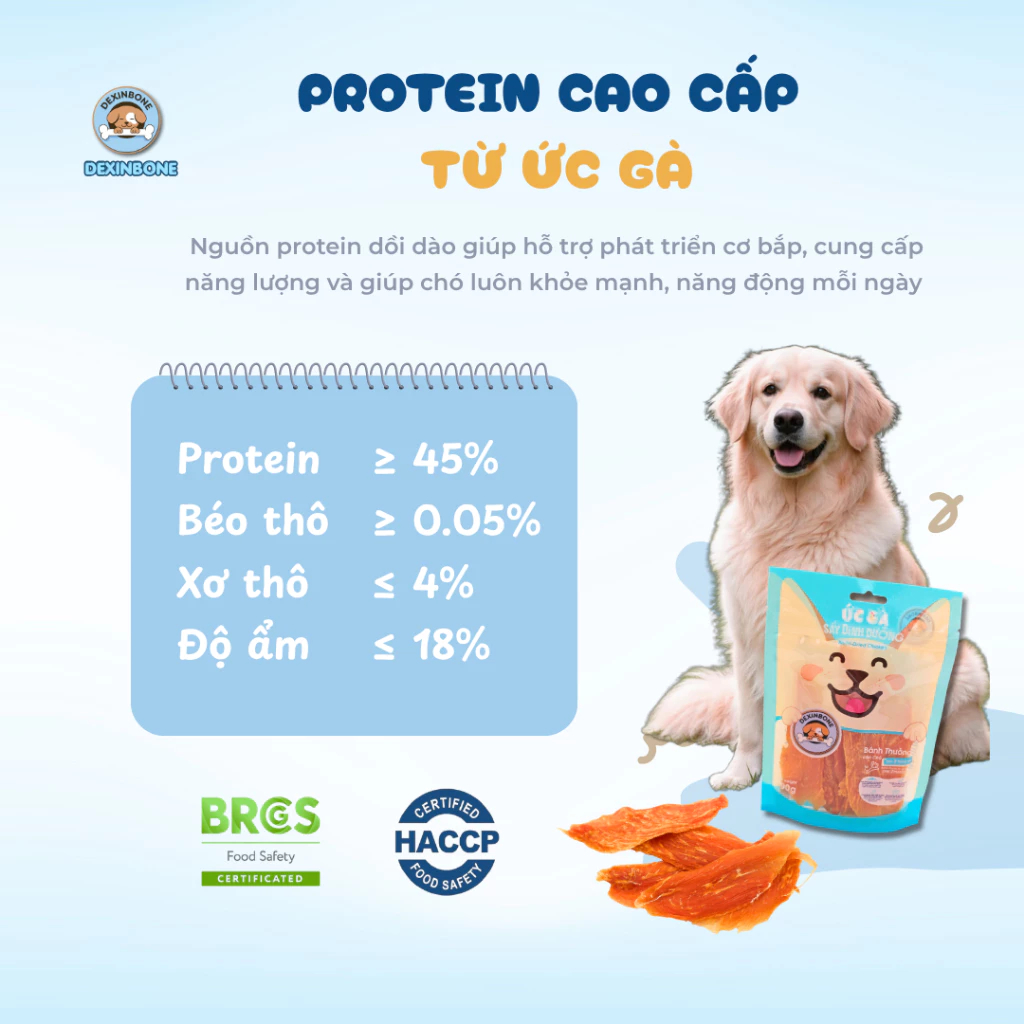 Bánh Thưởng Cho Gà Sấy Cho Chó Mèo DEXINBONE - Ức Gà Dinh Dưỡng Sấy Dẻo 90gr