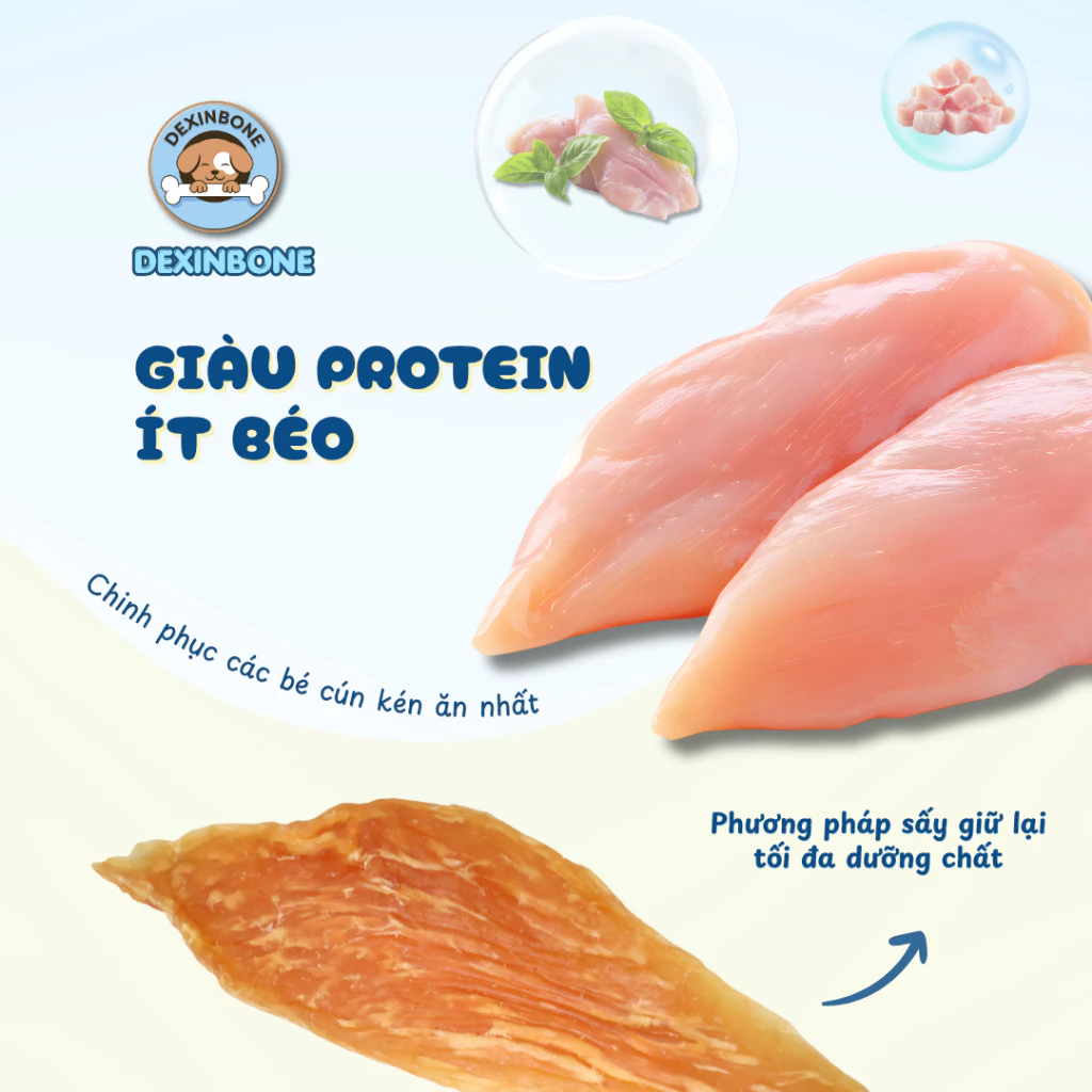 Bánh Thưởng Cho Gà Sấy Cho Chó Mèo DEXINBONE - Ức Gà Dinh Dưỡng Sấy Dẻo 90gr