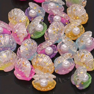 Set Charm Vỏ Sò Ngọc Trai Pastel Trong Suốt Lấp Lánh Phong Cách Đại Dương Mermaid Trang Trí Dép Cute Xinh