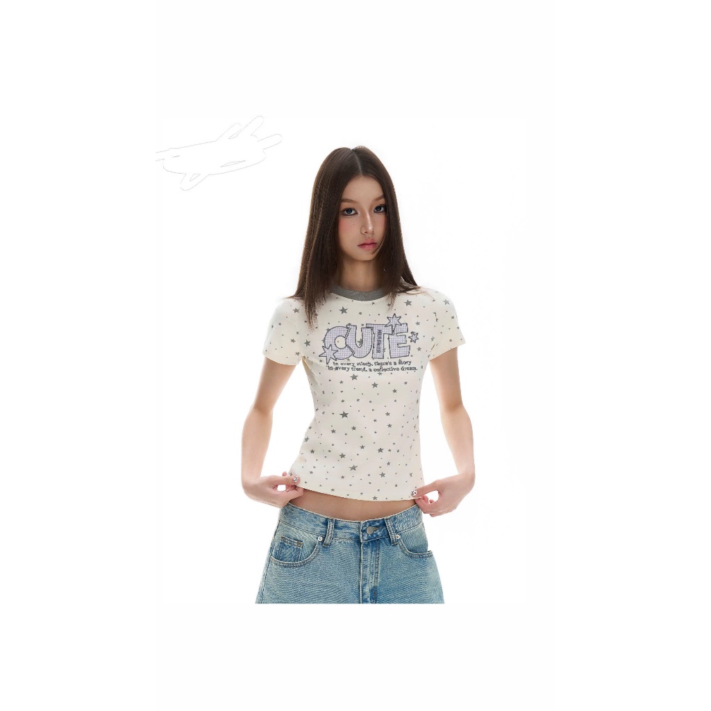 Áo baby tee cổ tròn hoạ tiết ngôi sao chữ CUTE màu ghi trắng ABBT067 - Tiktik