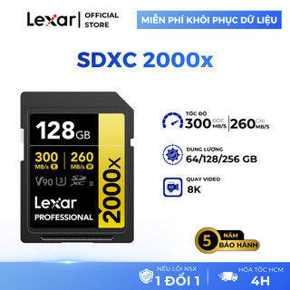 Thẻ nhớ SDXC UHS-II V90 Lexar Professional 2000x - 64GB/ 128GB/ 256GB, chất lượng 8K, tốc độ đọc 300Mb/s