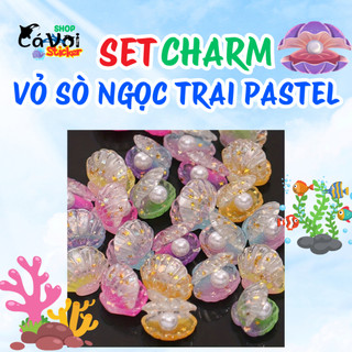 Set Charm Vỏ Sò Ngọc Trai Pastel Trong Suốt Lấp Lánh Phong Cách Đại Dương Mermaid Trang Trí Dép Cute Xinh