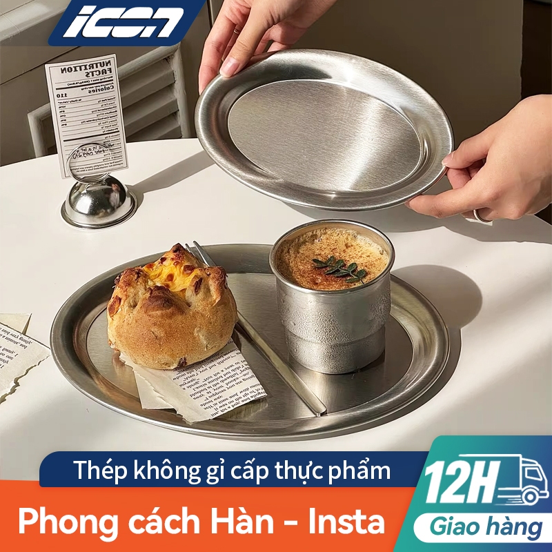 Khay Inox 304 Cao Cấp ICON — Nhiều Kích Thước, Phong Cách Hàn Quốc, Dùng Cho Quán Cà Phê Nhà Hàng, Tráng Gương Chống Gỉ