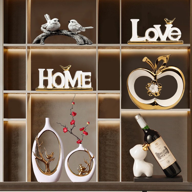 Bộ tượng các mẫu sứ trắng vàng decor nhà cửa