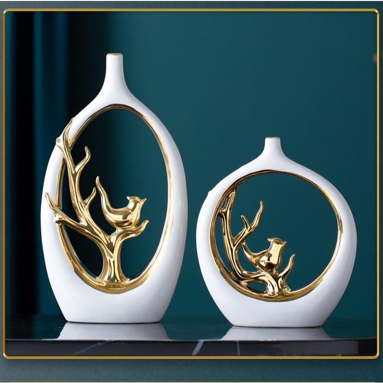 Bộ tượng các mẫu sứ trắng vàng decor nhà cửa