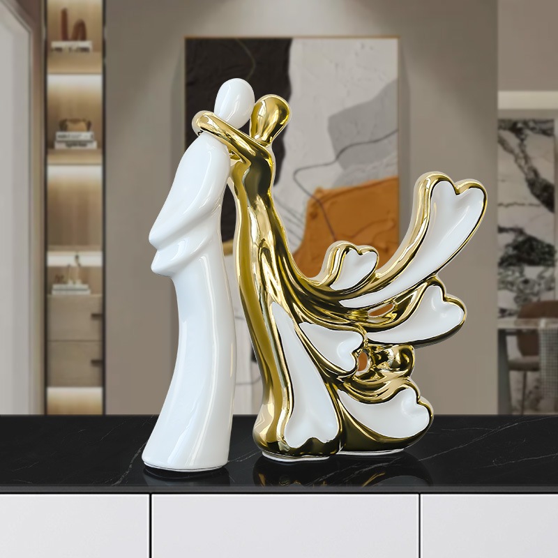 Bộ tượng các mẫu sứ trắng vàng decor nhà cửa
