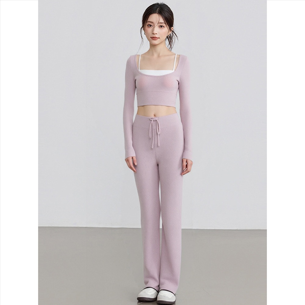 【Hoppe Fumeng】Bộ Thể Thao Nữ Dài Tay Cổ Vuông Lót Ngực Cố Định Dễ Phối Đồ Tập Gym Yoga