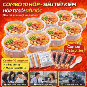 10 Hộp tự sôi + 10 gói tự sôi 40g + muỗng đũa(sinh viên,học sinh,văn phòng,dự phòng thiên tai bão lũ)