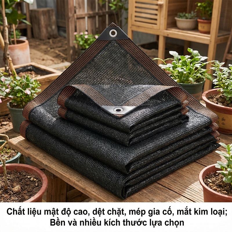 Siêu Bền & Thoáng Khí! Bạt Che Nắng Ngoài Trời, Giảm Nhiệt, Dùng Ban Công/Sân Vườn, Tặng Dây, Màu Đen/Bnâu