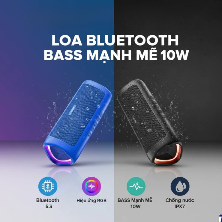 Loa Bluetooth 5.3 Robot RB525 10W Bass Mạnh  có Đèn Led RGB, Kháng Nước, Pin Trâu