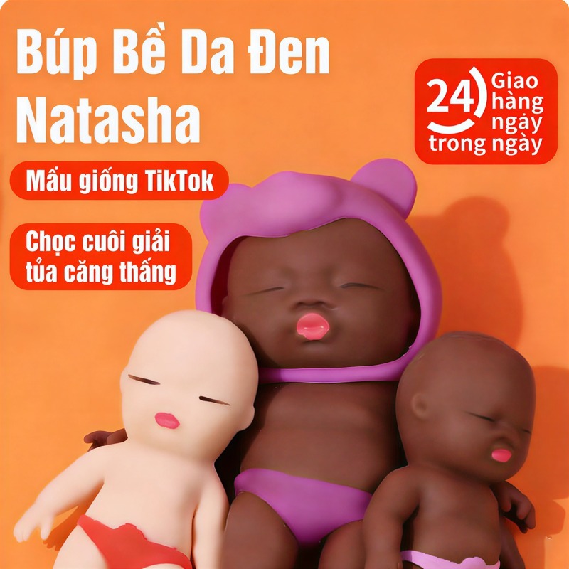 Búp bê da đen Natasha – Đồ chơi bóp xả stress, cao su, búp bê đen nhỏ, ngộ nghĩnh