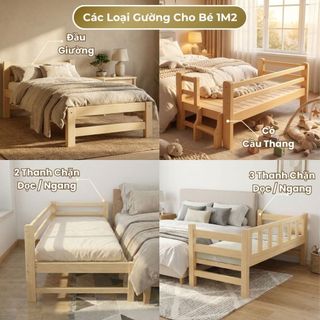 Giường Cho Bé 1m2 – Giường Ngủ Cho Bé Có Thanh Chắn / Cầu Thang | Giường Ghép Gấp Gọn, Gỗ Thông Mới