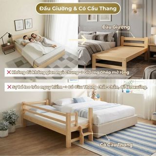 Giường Cho Bé 1m2 – Giường Ngủ Cho Bé Có Thanh Chắn / Cầu Thang | Giường Ghép Gấp Gọn, Gỗ Thông Mới
