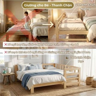 Giường Cho Bé 1m2 – Giường Ngủ Cho Bé Có Thanh Chắn / Cầu Thang | Giường Ghép Gấp Gọn, Gỗ Thông Mới