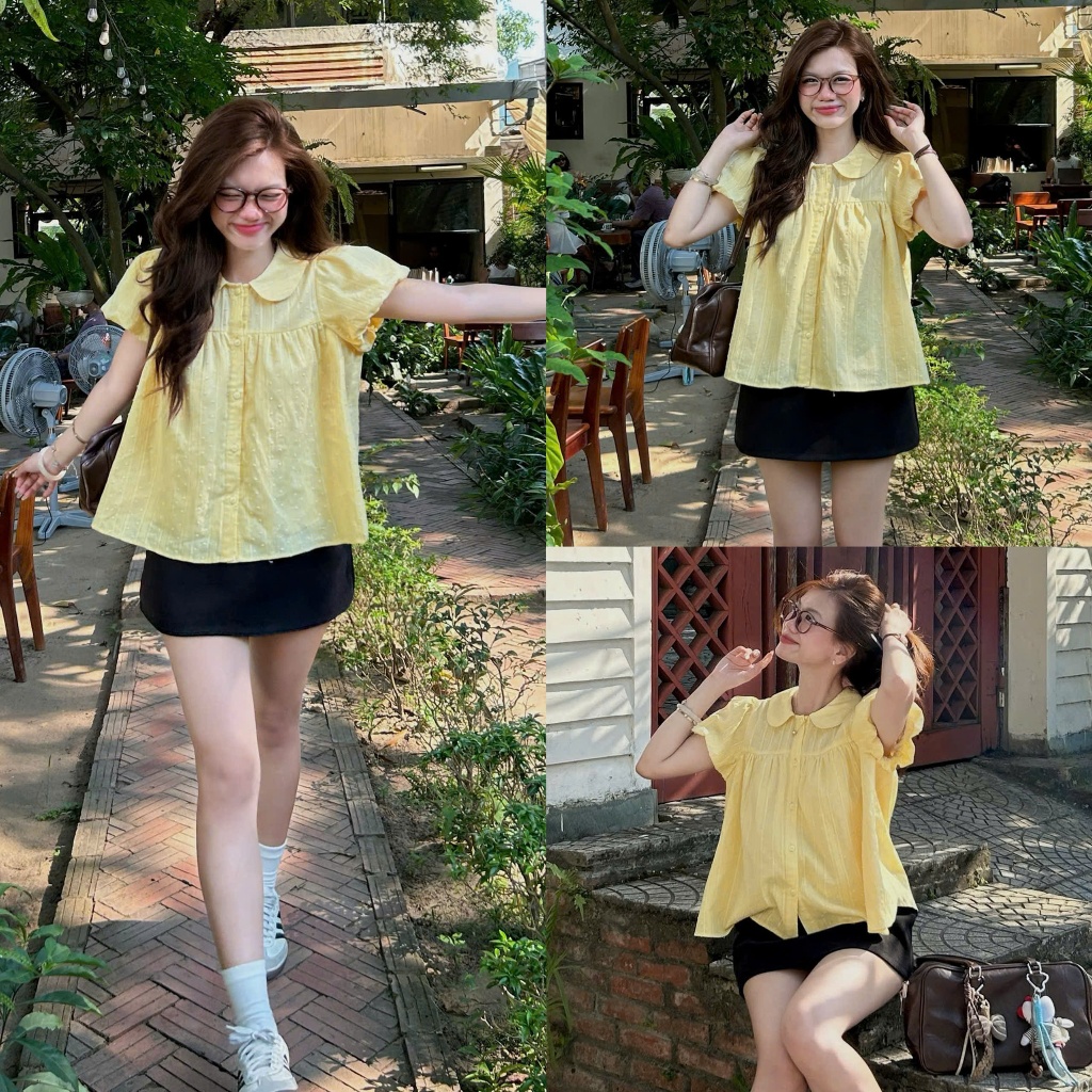 ( ẢNH OLDSCHOOL) Áo babydoll thô boil ren hạt cổ sen RIBI TOP
