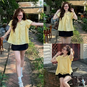 Áo babydoll thô boil ren hạt cổ sen RIBI TOP