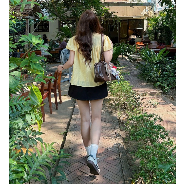 ( ẢNH OLDSCHOOL) Áo babydoll thô boil ren hạt cổ sen RIBI TOP