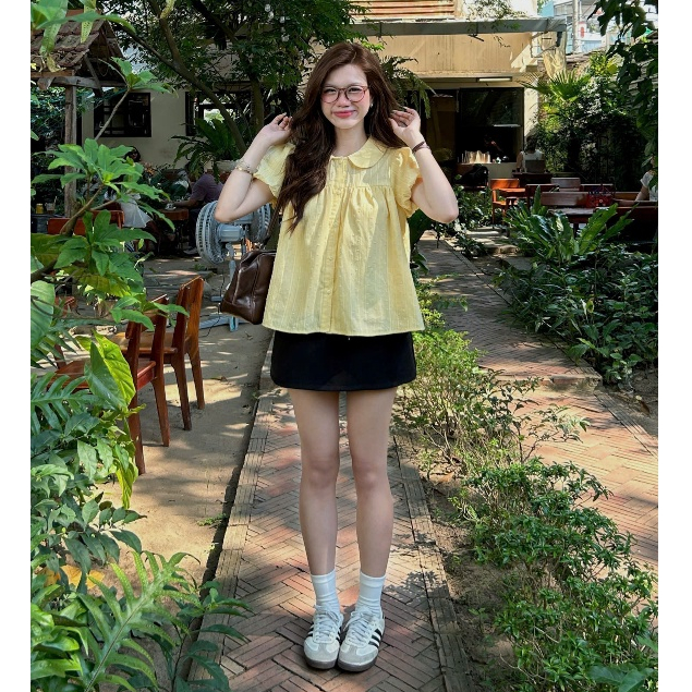 ( ẢNH OLDSCHOOL) Áo babydoll thô boil ren hạt cổ sen RIBI TOP