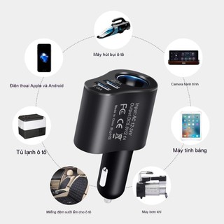 Bộ sạc ô tô 3 trong 1, mở rộng ba cổng (2 cổng USB, 1 cổng PD Type-C 3.1A), bộ sạc nhanh USB 3.0 cho ô tô.